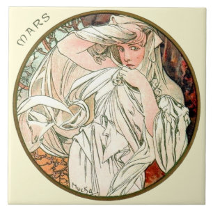 Art Nouveau Mucha Calendar March Tile