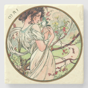 Art Nouveau Mucha Calendar May Stone Coaster