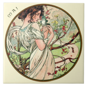 Art Nouveau Mucha Calendar May Tile