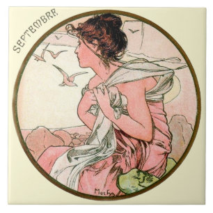Art Nouveau Mucha Calendar September Tile