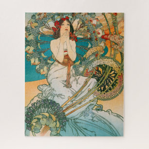 Art Nouveau Mucha Dark Haired Woman Jigsaw Puzzle