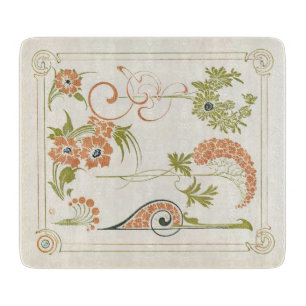 Art nouveau Mucha floral abstract art peach green Cutting Board