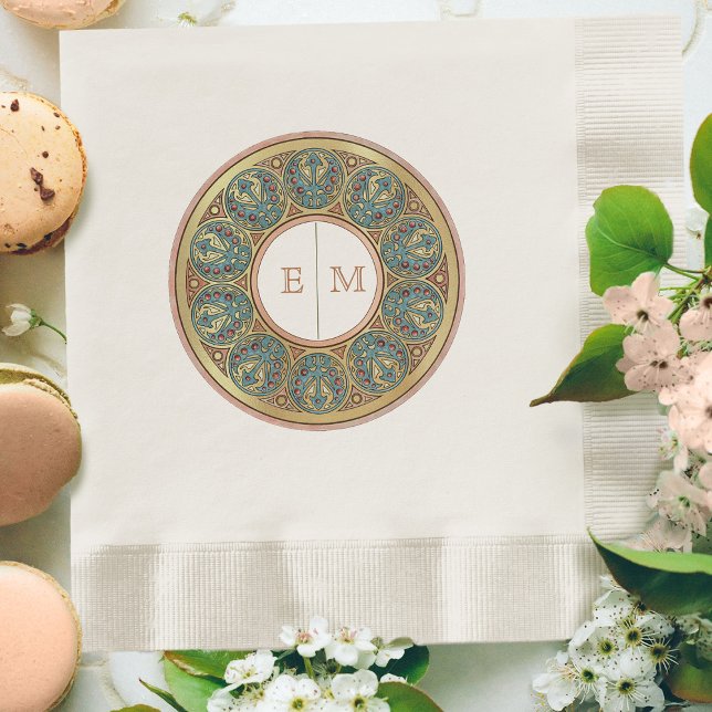 Art Nouveau Mucha Monogram Initials Champagne Gold Napkin (Creator Uploaded)