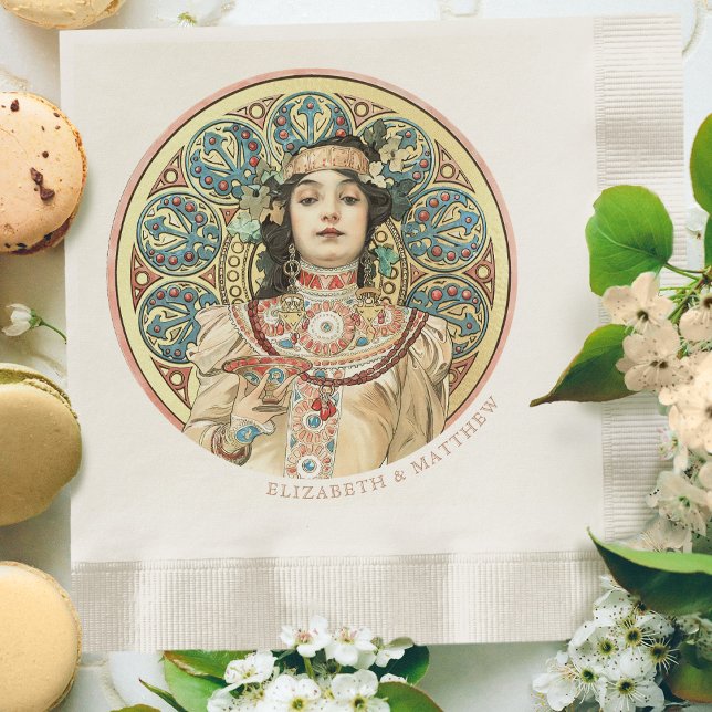 Art Nouveau Mucha Names Champagne Gold Napkin (Creator Uploaded)