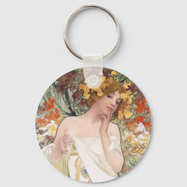 Art Nouveau - Mucha - Perfume Ad Key Ring (Front)