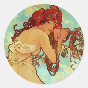 Art Nouveau - Mucha - Summer Classic Round Sticker