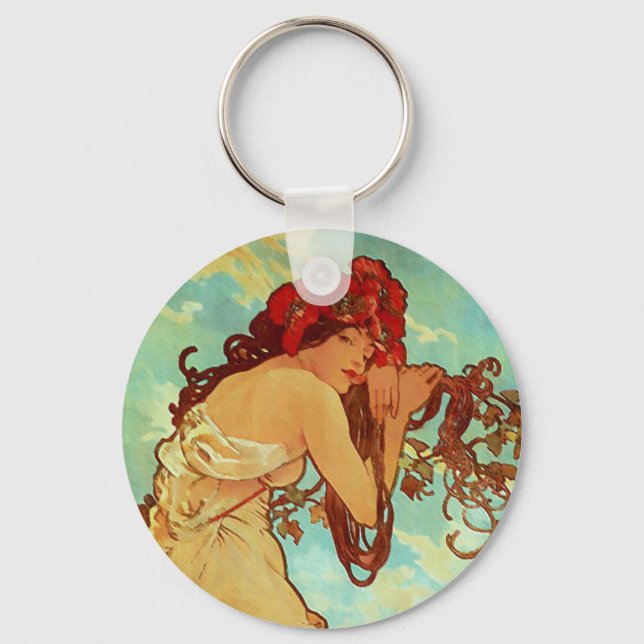 Art Nouveau - Mucha - Summer Key Ring (Front)
