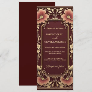 Art Nouveau Mucha vintage burgundy Floral Wedding Invitation
