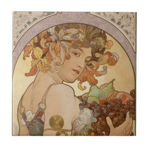 Art Nouveau Mucha Woman Print Tile