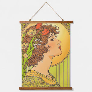 Art -nouveau Muse with spring flowers Hanging Tapestry