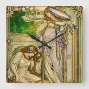 Art Nouveau Music Maidens Vintage Illustration Square Wall Clock