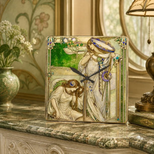 Art Nouveau Music Maidens Vintage Illustration  Square Wall Clock