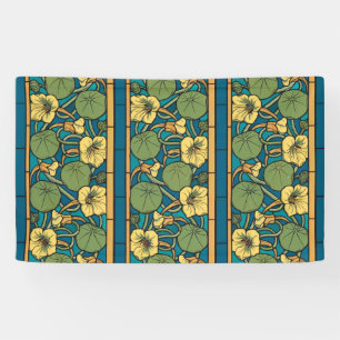 Art Nouveau Nasturtium Blue Gold floral Verneuil  Banner