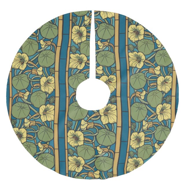 Art Nouveau Nasturtium Blue Gold floral Verneuil  Brushed Polyester Tree Skirt (Front)