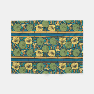 Art Nouveau Nasturtium Blue Gold floral Verneuil  Fleece Blanket