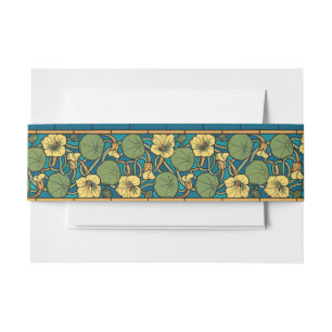 Art Nouveau Nasturtium Blue Gold floral Verneuil Invitation Belly Band