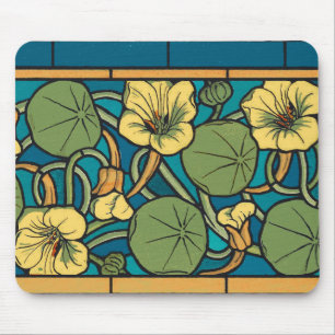 Art Nouveau Nasturtium Blue Gold floral Verneuil  Mouse Pad