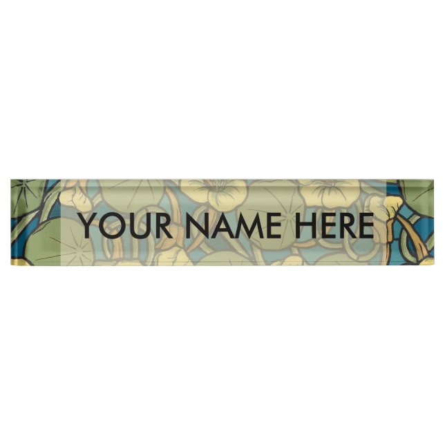 Art Nouveau Nasturtium Blue Gold floral Verneuil  Nameplate (Front)