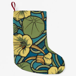 Art Nouveau Nasturtium Blue Gold floral Verneuil  Small Christmas Stocking