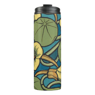 Art Nouveau Nasturtium Blue Gold floral Verneuil Thermal Tumbler