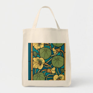 Art Nouveau Nasturtium Blue Gold floral Verneuil Tote Bag