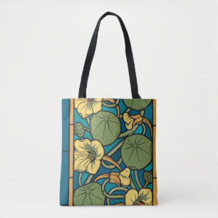 Art Nouveau Nasturtium Blue Gold floral Verneuil Tote Bag