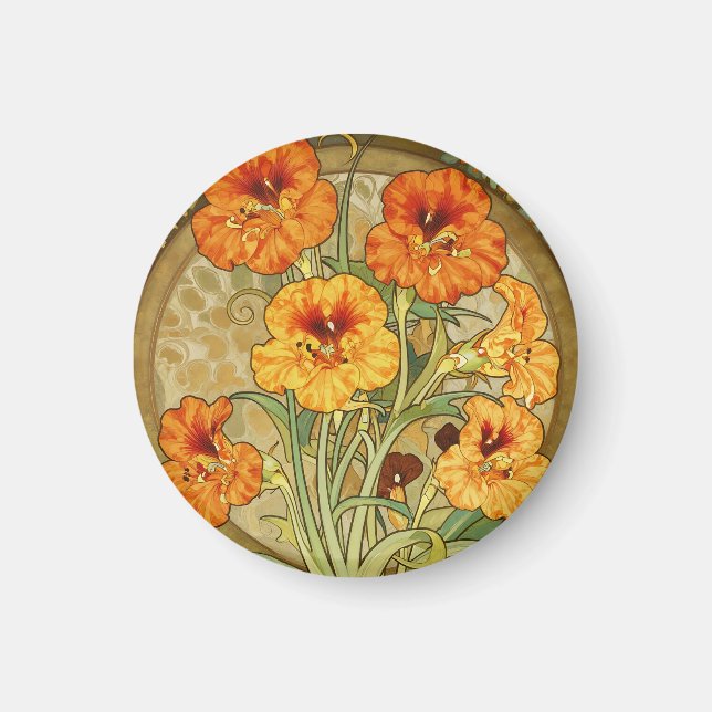 Art Nouveau Nasturtium Floral Pattern Magnet (Front)