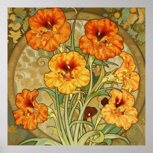 Art Nouveau Nasturtium Floral Pattern Poster