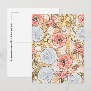 Art nouveau nasturtium flower pattern postcard