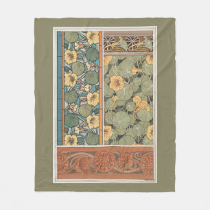 Art Nouveau Nasturtium Flowers Floral Fleece Blanket