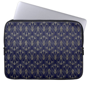 Art Nouveau Navy Blue and Gold Laptop Sleeve