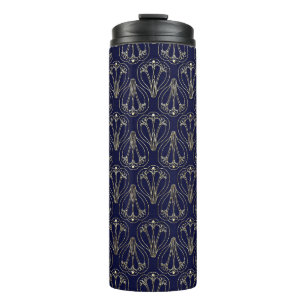 Art Nouveau Navy Blue and Gold Thermal Tumbler