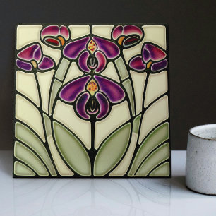 Art Nouveau Nemesia 'Dazzle-Me Lilac' Symmetrical Ceramic Tile