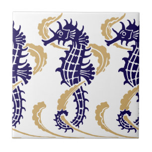 Art Nouveau Ocean Beach Nautical Seahorse Frieze Ceramic Tile