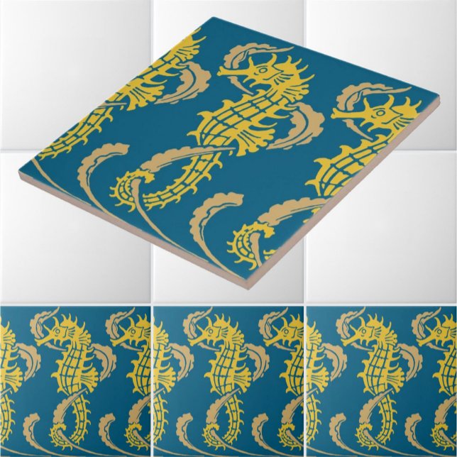 Art Nouveau Ocean Beach Nautical Seahorse Frieze Ceramic Tile (Creator Uploaded)