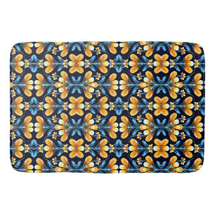 Art Nouveau orange and blue Floral Bath Mat
