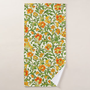 Art Nouveau orange and yellow floral pattern Bath Towel Set