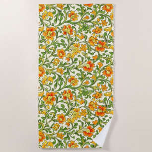 Art Nouveau orange and yellow floral pattern Beach Towel