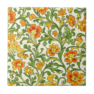  Art Nouveau orange and yellow floral pattern  Ceramic Tile