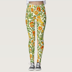 Art Nouveau orange and yellow floral pattern Leggings