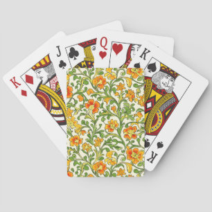 Art Nouveau orange and yellow floral pattern Playing Cards