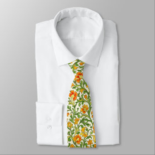 Art Nouveau orange and yellow floral pattern Tie