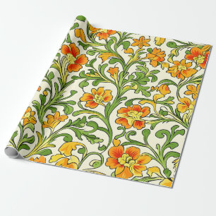 Art Nouveau orange and yellow floral pattern Wrapping Paper