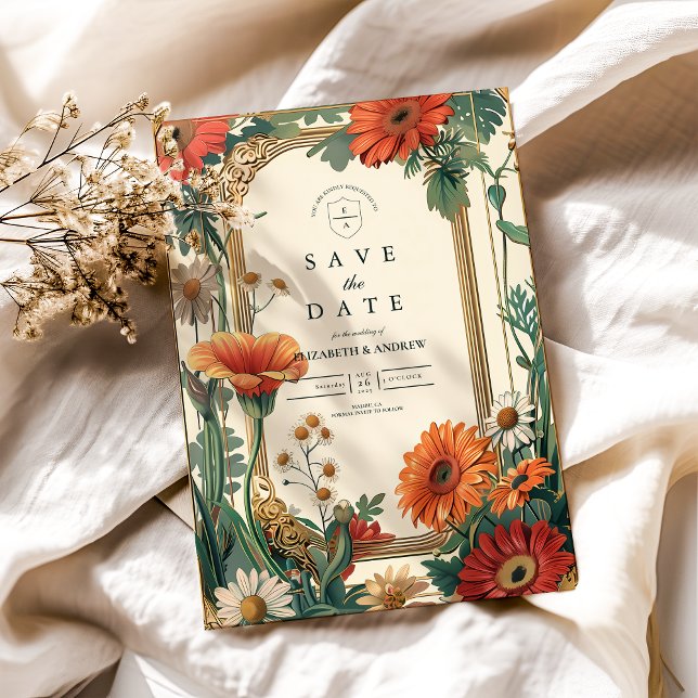 Art Nouveau Orange Floral Wedding Save The Date (Creator Uploaded)