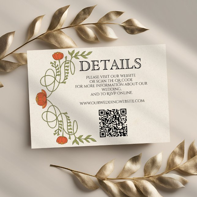 Art Nouveau Orange Flower Wedding Details Website  Enclosure Card (Creator Uploaded)