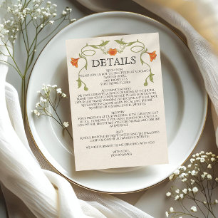 Art Nouveau Orange Flowers Green Wedding Details Enclosure Card