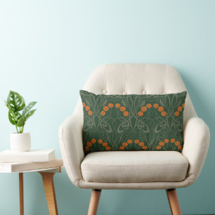Art Nouveau Orange Roses and Sinuous Stems Lumbar Cushion