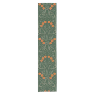 Art Nouveau Orange Roses and Sinuous Stems Short Table Runner
