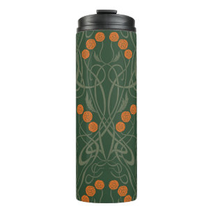 Art Nouveau Orange Roses and Sinuous Stems Thermal Tumbler