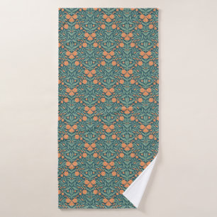 Art Nouveau orange tulip-like floral pattern Bath Towel Set
